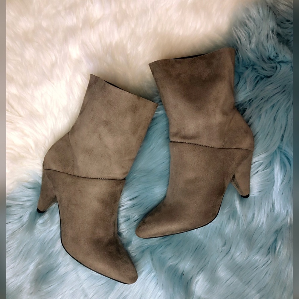 JustFab Taupe Morgane Heeled Suede Bootie